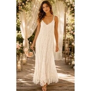 Vtg 90s Spencer Alexis White  Lace Maxi Dress Romantic Wedding Fairy Size 16